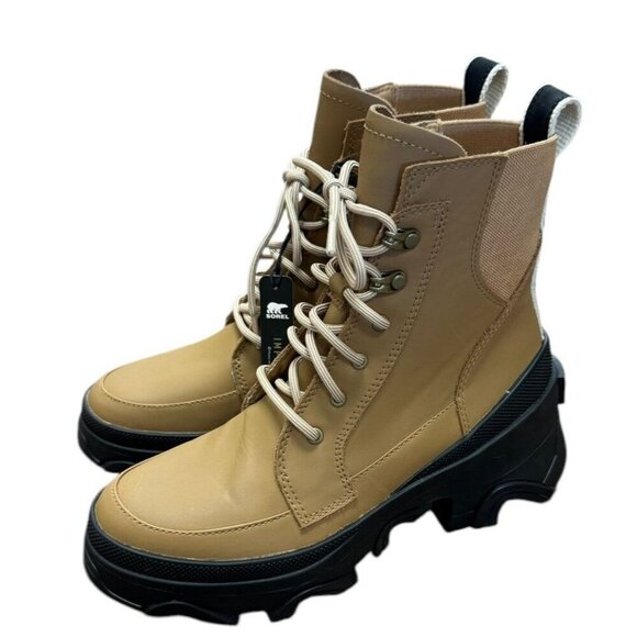 Sorel Womens Sz 6 Boots Shoes Brex Lace Up Waterproof Tawny Buff Brown Black New - Picture 2 of 10